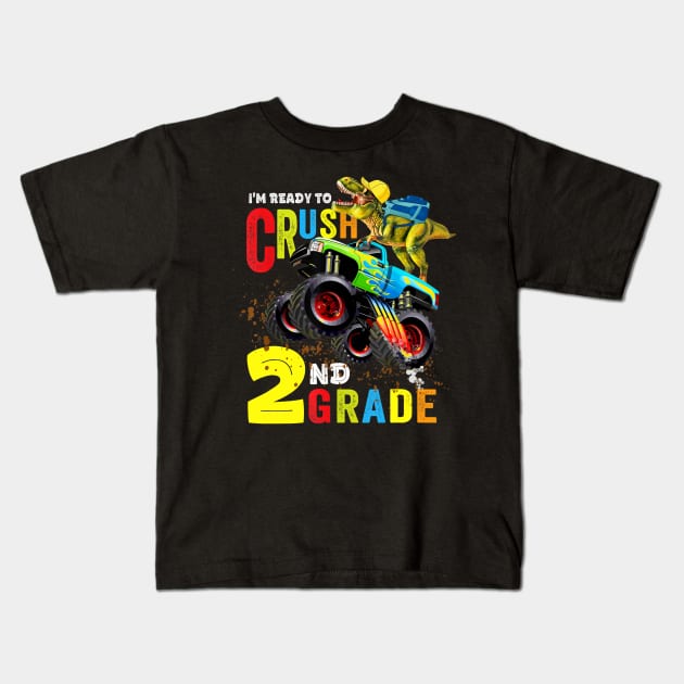 2nd Grade Dinosaur Monster Truck Back To School Shirt Boys Kids T-Shirt by FONSbually